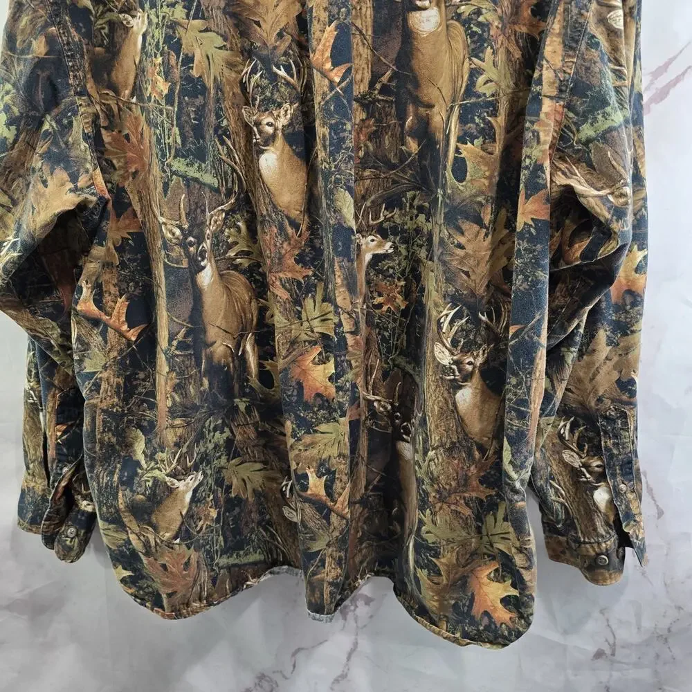 Magellan Shirt Mens XXL Button Up Deer Print Long Sleeve Nature Camo Hunting